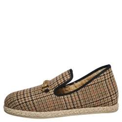 Pre Owned Gucci Beige Plaid Print Wool Fria Horsebit Loafers Size 44