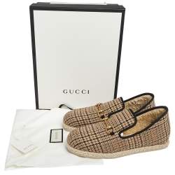 Pre Owned Gucci Beige Plaid Print Wool Fria Horsebit Loafers Size 44