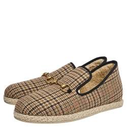 Pre Owned Gucci Beige Plaid Print Wool Fria Horsebit Loafers Size 44
