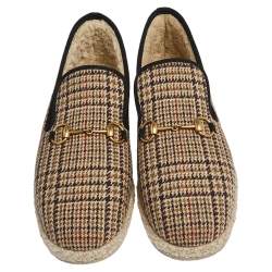 Pre Owned Gucci Beige Plaid Print Wool Fria Horsebit Loafers Size 44