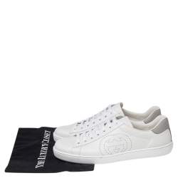 Pre Owned Gucci White Leather Perforated GG Low Top Sneakers Size 42.5