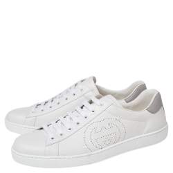 Pre Owned Gucci White Leather Perforated GG Low Top Sneakers Size 42.5