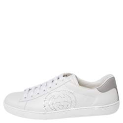 Pre Owned Gucci White Leather Perforated GG Low Top Sneakers Size 42.5