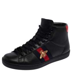 Men's Ace Sneaker Black Leather With Bee