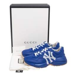 Gucci Blue Leather Rhyton NY Yankees Low Top Sneakers Size 41