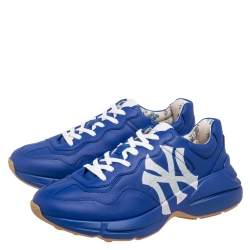 Gucci Blue Leather Rhyton NY Yankees Low Top Sneakers Size 41