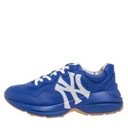 Gucci Blue Leather Rhyton NY Yankees Low Top Sneakers Size 41