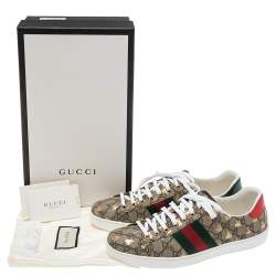 Gucci Beige/Red Canvas And Python Embossed Leather Ace Low Top Sneakers Size 43