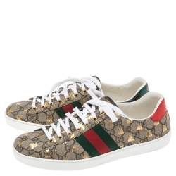 Gucci Beige/Red Canvas And Python Embossed Leather Ace Low Top Sneakers Size 43