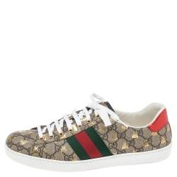 Gucci Beige/Red Canvas And Python Embossed Leather Ace Low Top Sneakers Size 43
