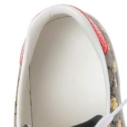 Gucci Beige/Red Canvas And Python Embossed Leather Ace Low Top Sneakers Size 43