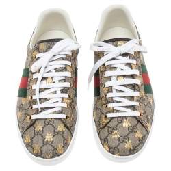 Gucci Beige/Red Canvas And Python Embossed Leather Ace Low Top Sneakers Size 43