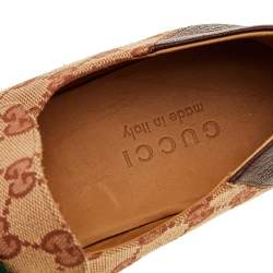Gucci Beige /Brown GG Canvas And Leather Horsebit Web Slip On Loafers Size 41