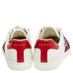 مملوكة مسبقًا Gucci White Leather Ace Embroidered Low Top Sneakers Size 39