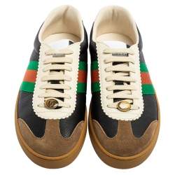 Pre Owned Gucci Multicolor Leather And Suede Ace Bee Web Low Top Sneakers Size 43