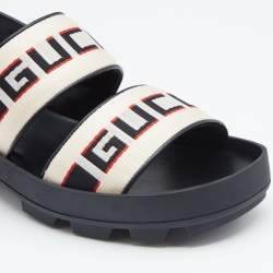 Pre Owned Gucci White Stripe Logo Canvas Slingback Sandals Size 40