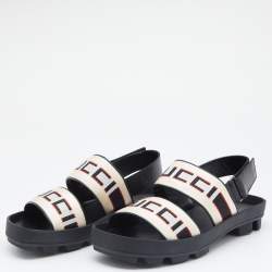 Pre Owned Gucci White Stripe Logo Canvas Slingback Sandals Size 40