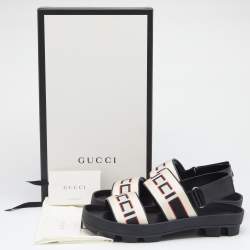 Pre Owned Gucci White Stripe Logo Canvas Slingback Sandals Size 40
