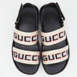 Pre Owned Gucci White Stripe Logo Canvas Slingback Sandals Size 40