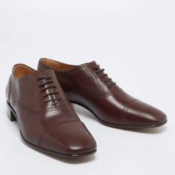 Gucci Brown Leather Perforated Derby Size 45