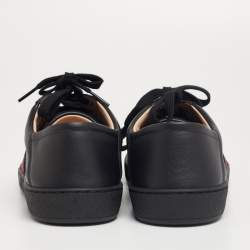 مملوكة مسبقًا حذاء رياضي غوتشي أيس جلد أسود بعنق منخفض شريط و يب مطرز نحلة مقاس 40 