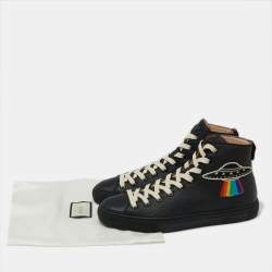 Pre Owned Gucci Black Leather High-Top Sneakers Size 40