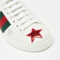 Pre Owned Gucci White Leather Metallic Stars Ace Low-Top Sneakers Size 39