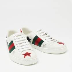 Pre Owned Gucci White Leather Metallic Stars Ace Low-Top Sneakers Size 39