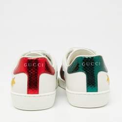 Pre Owned Gucci White Leather Metallic Stars Ace Low-Top Sneakers Size 39