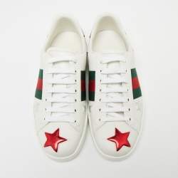 Pre Owned Gucci White Leather Metallic Stars Ace Low-Top Sneakers Size 39