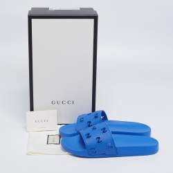 Pre Owned صندل سلايد غوتشي فلات مطاط GG أزرق مقاس 43