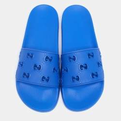 Pre Owned صندل سلايد غوتشي فلات مطاط GG أزرق مقاس 43