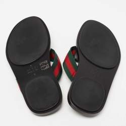 Gucci Black Leather and Fabric Web Interlocking G Thong Flats Size 40