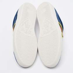 Pre Owned Gucci Blue Velvet And Leather Web Detail Low Top Sneakers Size 39.5