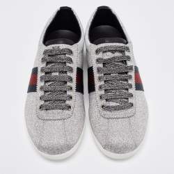 Gucci Metallic Silver Glitter Web Detail Studded Low Top Sneakers Size 40