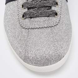 Gucci Metallic Silver Glitter Web Detail Studded Low Top Sneakers Size 40