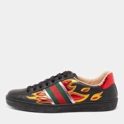Gucci Ace Flame Black Leather Sneakers Men's 8.5 