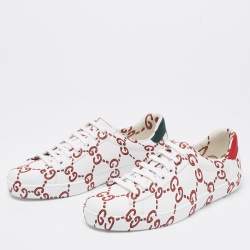 Gucci White/Red Leather GG Logo Ace Sneakers Size 42.5