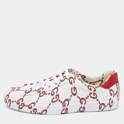 Gucci White/Red Leather GG Logo Ace Sneakers Size 42.5