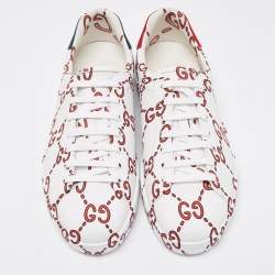 Gucci White/Red Leather GG Logo Ace Sneakers Size 42.5