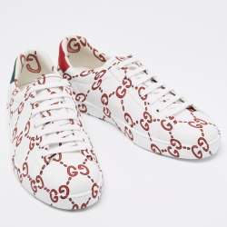 Gucci White/Red Leather GG Logo Ace Sneakers Size 42.5