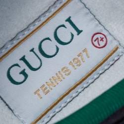 مملوكة مسبقًا حذاء رياضي غوتشي تنس كانفاس أزرق مزين ويب بعنق منخفض مقاس 41.5