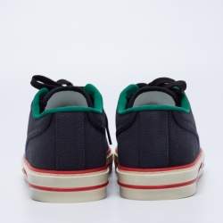 مملوكة مسبقًا حذاء رياضي غوتشي تنس كانفاس أزرق مزين ويب بعنق منخفض مقاس 41.5