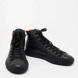 Gucci Black Leather Tiger Patch High Top Sneakers Size 41