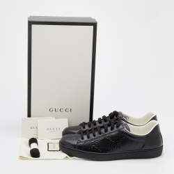 Gucci Black Perforated GG Embossed Leather Ace Low Top Sneakers Size 44