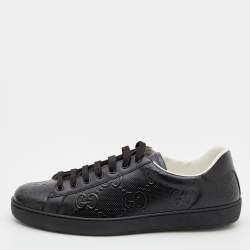 Gucci Black Perforated GG Embossed Leather Ace Low Top Sneakers Size 44