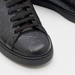 Gucci Black Perforated GG Embossed Leather Ace Low Top Sneakers Size 44