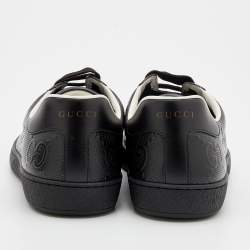 Gucci Black Perforated GG Embossed Leather Ace Low Top Sneakers Size 44