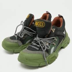 Pre Owned Gucci Green/Black Leather And Mesh Flashtrek Low Top Sneakers Size 43