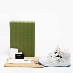 Gucci Grey/White Leather And Fabric Basket Ball High Top Sneakers Size 42 